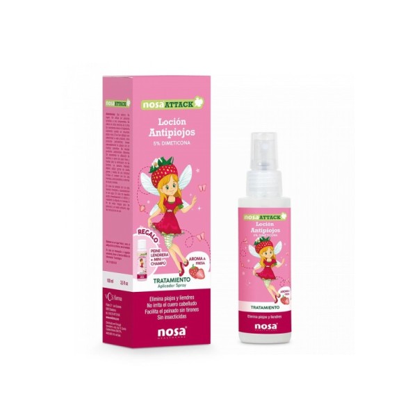 Nosa Attack Loción Antipiojos 5% Dimeticona Aroma Fresa 100ml