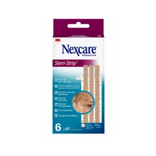 Nexcare Steri Strip Tan Color Sutura Cutanea Esteril 3 unidades 6 X 75 mm